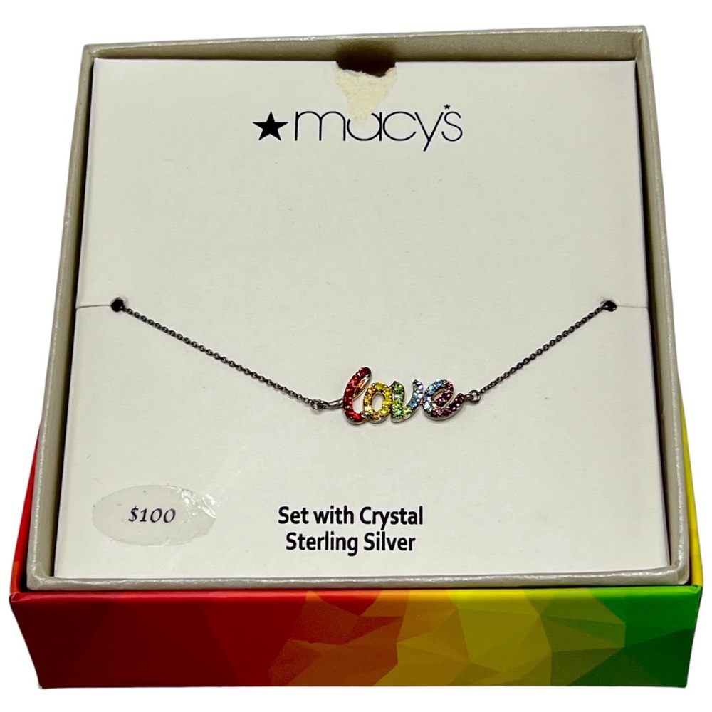 Sterling Silver & Multi Color Crystal “Love” Anklet